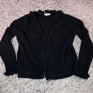 Black sz 10 women’s button up cardigan BODEN Sweater ruffle front